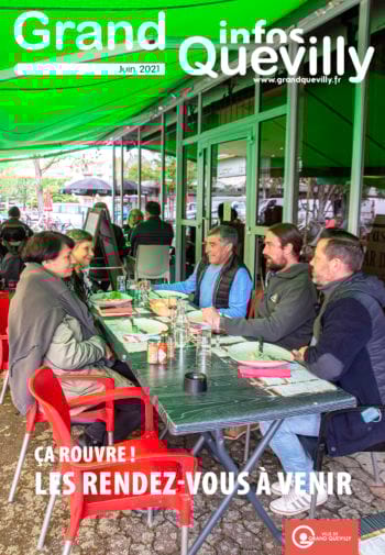 Couverture du Grand QUevilly infos de juin 2021 avec des gens en terrasse