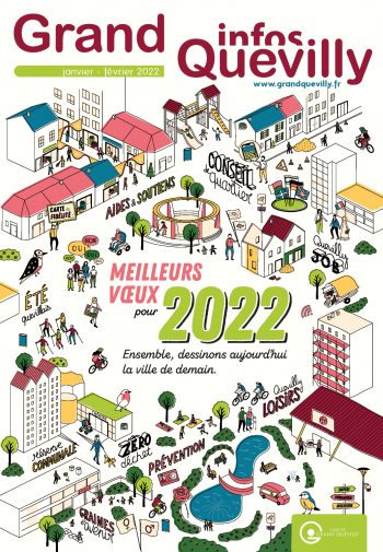couverture du grand quevilly infos de janvier/février 2022 avec le visuel des voeux de la municipalité